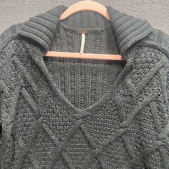 Free People Black Traveler Cable Collared V-Neck Cropped Sweater Women Size XS - Picture 8 of 14